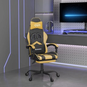 Sedia da gaming girevole con poggiapiedi nero e oro similpelle