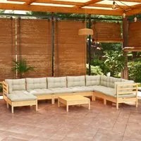 Set Divani da Giardino 9 pz con Cuscini Crema in Massello di Pino 3096665