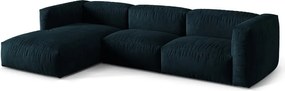 Divano angolare componibile blu scuro (con penisola a sinistra/con chaise lounge) con rivestimento in velluto Martina – Micadoni