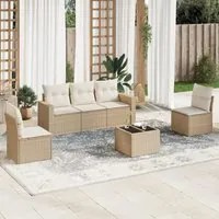 Set Divano da Giardino 6 pz con Cuscini Beige in Polyrattan 3218788