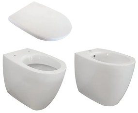 Coppia sanitari filomuro scarico a pavimento AZZURRA CERAMICA dinasty bianco lucido WC: P 55 x L 38 x H 56 cm, bidet: P 60 x L 38.5 x H 24 cm