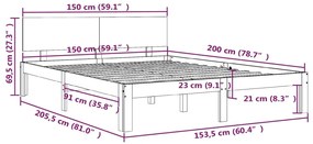 Giroletto Nero in Legno Massello 150x200 cm King Size