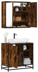 Set Mobili Da Bagno 2 Pz Rovere Fumo İn Legno Multistrato /