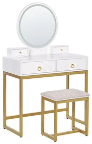 Tavolino da toeletta con 4 cassetti e specchio LED bianco e oro AUXON Beliani