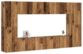 Set Mobile Tv 8 Pz Montato A Parete Legno Antico İn Truciolato /