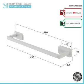Portasciugamani a muro 45 cm in acciaio inox bianco con doppio fissaggio