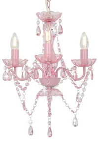 Lampadario Con Perline Rosa Tondo 3 E14 /