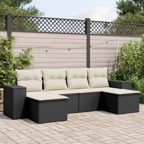 Set divano da giardino 6 pz con cuscini nero in polyrattan