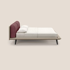 Petra letto di design bicolore con cuscini in piuma, piedini in mogano e tessuto impermeabile rosso