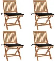 Sedie da Giardino Pieghevoli con Cuscini 4 pz Massello di Teak 3072814