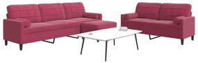 Set Di Divani 3 Pz Con Cuscini E Rinforzi Rosso Vino İn Velluto /