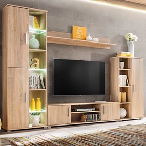 Parete Attrezzata Porta Tv Con Luci Led Rovere Sonoma /