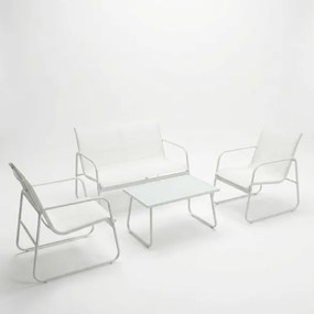 Set Salotto Da Esterno 4 Posti Con Tavolino In Vetro Rest Bianco