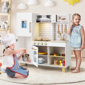 Costway Set da cucina per bambini con macchina del ghiaccio, Cucina giocattolo con luci e suoni per bambini 2 Colori
