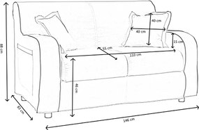 Divano sfoderabile 2 posti 146 cm PARIGI bicolore GRIGIO e BLU