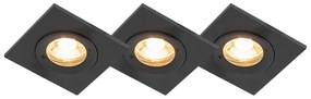 Set di 3 faretti da incasso per bagno neri quadrati IP44 - Xena