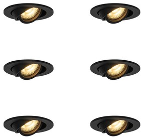 Set di 6 faretti da incasso moderni neri orientabili - Club