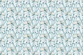 Carta da parati – Papaveri fioriti in versione blu-beige