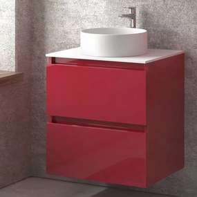 Mobile bagno sospeso 60 cm con due cassetti e piano bianco solid surface TOD-60SS - KAMALU