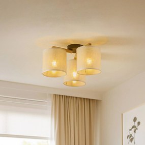 Plafoniera Deva, tessuto, 3 luci Deva TK Lighting, dimmerabile, Legno chiaro, Soggiorno / Sala da pranzo, Legno, Scandinavo