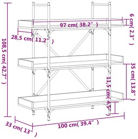 Libreria a 3 Ripiani Nera 100x33x108,5 cm in Legno Multistrato