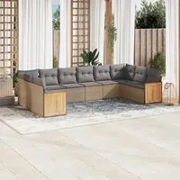 Set Divano da Giardino 10 pz con Cuscini Beige in Polyrattan 3228005