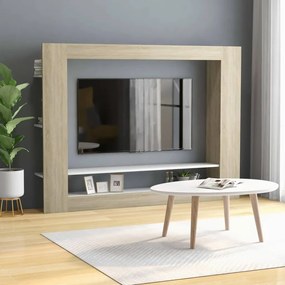 Mobile tv bianco e rovere sonoma 152x22x113cm legno multistrato