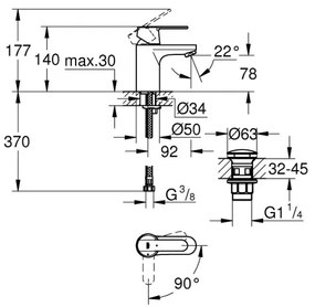 GROHE 23586000 - GET Miscelatore lavabo misura S, cromo lucido
