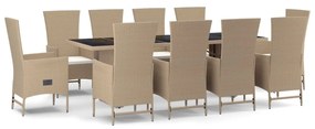 Set da Pranzo da Giardino 11 pz con Cuscini Beige in Polyrattan