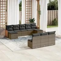 Set Divano da Giardino 10 pz con Cuscini Grigio in Polyrattan 3228069