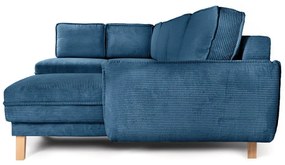 Divano angolare blu allungabile (con penisola a sinistra/a forma di "U") con rivestimento in velluto a coste Tori – Bonami Selection