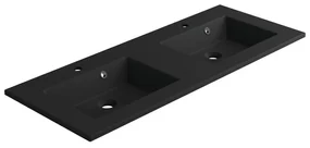 Lavabo integrale rettangolare doppia vasca Neo L 121 x H 11.2 x P 48.5 cm in composito minerale di resina gelificata nero