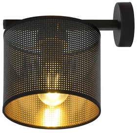 Applique Industrial 1 Luce Cigno In Acciaio Nero E Paralume A Cilindro Oro