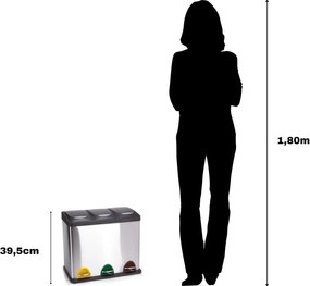 Cestino per la spazzatura color argento opaco in acciaio per raccolta differenziata/con pedale 3x8 l Tri Selectif – MSV