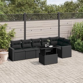 Set divani da giardino con cuscini 7pz nero polyrattan