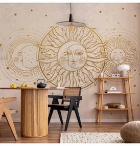 Carta da parati - Golden Sun and Moon - Artistic Illustration in Retro Style Lavabile 250x175