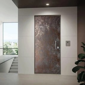 Porta blindata DI.BI. Keramik L 85 x H 210 cm in Laminam grafite/bianco, apertura spingere a sinistra, falso telaio incluso