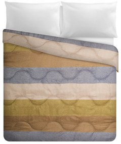 Trapunta matrimoniale Chevron righe beige azzurre microfibra