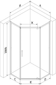 Mexen Exo-R cabina doccia pentagonale con porta battente 90 x 90 cm, trasparente, nera - 812-090-090-70-00