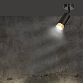 Faretto Orientabile 1 Luce Ragnar A Cilindro In Acciaio Nero E Oro