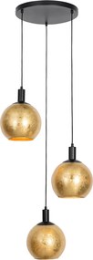 Lampada a sospensione di design nera con vetro dorato 3 luci - Bert