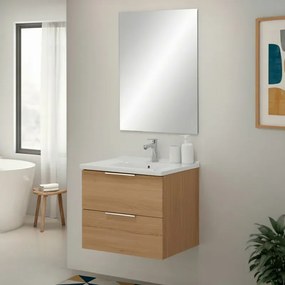 Mobile bagno sospeso 60cm rovere con cassetti lavabo e specchio Elva