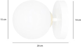 Applique A 1 Luce Vishnu In Acciaio Bianco E Sfera In Vetro Bianco E Oro