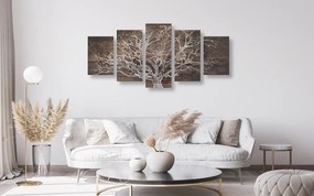 Quadri 5 pezzi – Corona dell'albero su sfondo di legno