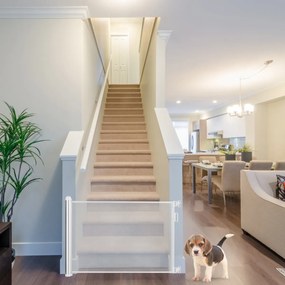 Costway Cancello retrattile a rete per bambini e animali, Barriera di sicurezza interno e esterno Bianco