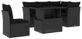 Set divano da giardino 6 pz con cuscini nero in polyrattan