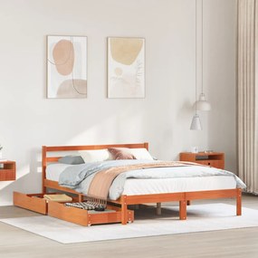 Letto Senza Materasso Marrone Cera 160x200 Cm İn Legno Di Pino /