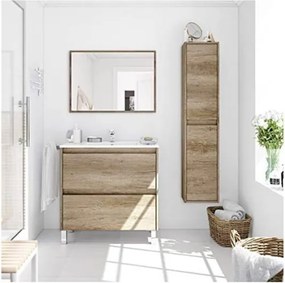Mobile bagno 80 cm con colonna, lavabo e specchio rovere - Dakota 94611