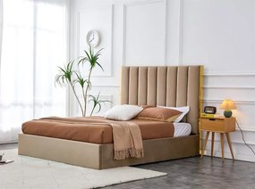 Letto Palazzo imbottito in velluto beige - 160 x 200 cm