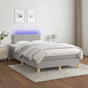 Letto a molle materasso e led grigio chiaro 120x200 cm tessuto